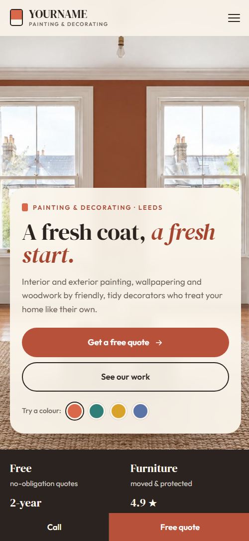 Painter and decorator demo website on a phone